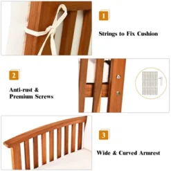 Costway 4PCS Patio Solid Wood Furniture Set Conversation Coffee Table W/White Cushion -Outdoor Deals Garden Store GUEST 89864d75 cf94 4b86 806e afc038533814