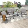 Costway 4 PCS Patio Metal Chairs Outdoor Dining Seat Heavy Duty With Cushions Garden Gray