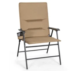 Costway Patio Padded Folding Portable Chair Camping Dining Outdoor Beach Chair GreyBrown -Outdoor Deals Garden Store GUEST 89b1766b b63b 4aca a7a9 135ff275c913