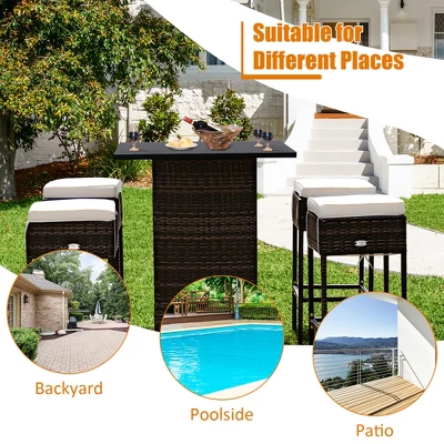 Costway Patio 5PCS Rattan Bar Table Stool Set Hidden Storage Shelf Cushioned 3 Costway Patio 5PCS Rattan Bar Table Stool Set Hidden Storage Shelf Cushioned - Image 3