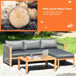 Costway 3PCS Patio Sofa Furniture Set Thick Cushion Acacia Wood -Outdoor Deals Garden Store GUEST 8a45470c 4c24 4817 a674 8577da6d65b1