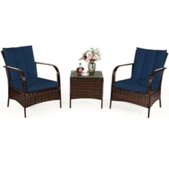 Costway 3 PCS Patio Rattan Furniture Set Coffee Table & 2 Rattan Chair W/Navy Cushions -Outdoor Deals Garden Store GUEST 8b011cec 1f90 4adf 8f73 1f0b15326320 1