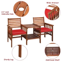 Costway Patio Loveseat Conversation Set Acacia Wood Chair Coffee Table Cushioned White Red -Outdoor Deals Garden Store GUEST 8b04c719 3dbf 4918 89f2 5513fc2fdd0f