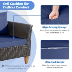 Costway 3PCS Patio Wicker Rattan Sofa Set Furniture Acacia Wood Conversation -Outdoor Deals Garden Store GUEST 8b12fead 7c42 4d63 9bcd 08ef8081da35