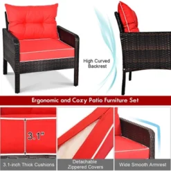Costway 5 PCS Patio Rattan Furniture Set Sofa Ottoman Table W/Cushion Garden Red -Outdoor Deals Garden Store GUEST 8b1334ec 88cb 469e bd23 1ccc409c52f5