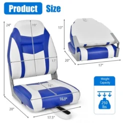 Costway High Back Folding Boat Seats W/ Blue White Sponge Cushion & Flexible Hinges -Outdoor Deals Garden Store GUEST 8b66948f eedd 4918 857e 546c241fd49d