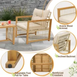 Costway 3PCS Patio PE Wicker Conversation Set Acacia Wood Frame WithSeat & Back Cushions 10 Costway 3PCS Patio PE Wicker Conversation Set Acacia Wood Frame WithSeat & Back Cushions -Outdoor Deals Garden Store GUEST 8b7947dc d701 413b ad65 3d3bb00d52b4