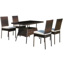 Costway 5 PCS Patio Rattan Dining Set Glass Table High Back Chair Garden Deck Mix Brown -Outdoor Deals Garden Store GUEST 8be22591 4d78 42e3 be34 52a2eb520d26