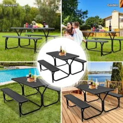 Costway Picnic Table Bench Set Outdoor Backyard Patio Garden Party Dining All Weather Black -Outdoor Deals Garden Store GUEST 8c9e3cf7 1a06 41bb 80da 5cc51c0a8b02
