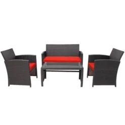 Costway 4PCS Patio Rattan Furniture Set Cushioned Chair Sofa Coffee Table White/Navy/Turquoise/Red -Outdoor Deals Garden Store GUEST 8d5cc62d b7fb 4677 a9f9 34d6ba020e3c