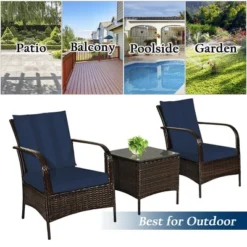 Costway 3 PCS Patio Rattan Furniture Set Coffee Table & 2 Rattan Chair W/Navy Cushions -Outdoor Deals Garden Store GUEST 8d6ee5b0 e880 4e83 bf15 e10318dc8b9f 1