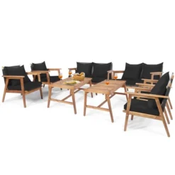 Costway 8PCS Patio Rattan Furniture Set Wooden Cushioned Sofa With Black & Turquoise Cover -Outdoor Deals Garden Store GUEST 8d941d25 83a8 4ca8 be03 bab72a1ec2de