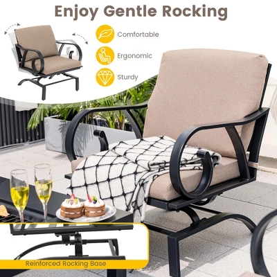 Costway 5pcs Patio Rocking Chairs 4-in-1 Fire Pit Table Heavy-Duty Conversation Outdoor 5 Costway 5pcs Patio Rocking Chairs 4-in-1 Fire Pit Table Heavy-Duty Conversation Outdoor - Image 5