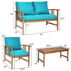 Costway 4PCS Wooden Patio Furniture Set Table Sofa Chair Cushioned Garden Turquoise -Outdoor Deals Garden Store GUEST 8e0d2d77 2e7c 4869 84e1 b71ff4893bc6