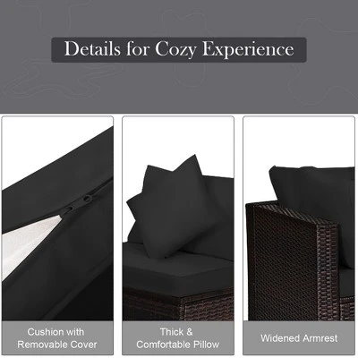 Costway 4PCS Patio Rattan Furniture Set Sofa Ottoman Cushion Garden Deck Black 7 Costway 4PCS Patio Rattan Furniture Set Sofa Ottoman Cushion Garden Deck Black - Image 7