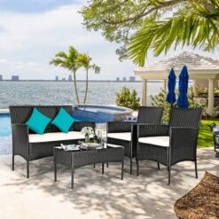Costway 4PCS Patio Furniture Set Rattan Wicker Conversation Set Outdoor -Outdoor Deals Garden Store GUEST 8eba6484 36f9 4236 89e9 9b86a5563c1e