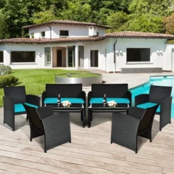 Costway 8PCS Patio Rattan Furniture Conversation Set Cushion Sofa Table Garden TurquoiseNavyBlackRed -Outdoor Deals Garden Store GUEST 8f0e9640 2e72 4eb3 b219 e6501f43c058