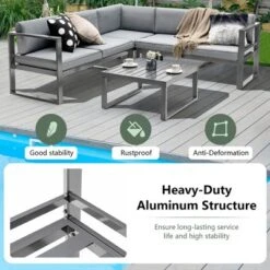 Costway 4PCS Patio Furniture Set Aluminum Frame Loveseat Coffee Table Cushions Deck Grey -Outdoor Deals Garden Store GUEST 8f2d794f 5cb7 47c7 b592 9016dbd76127