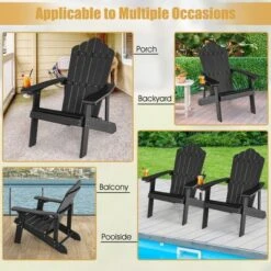 Costway Patio HIPS Adirondack Chair With Cup Holder Weather Resistant Outdoor 380 LBS Black/Teak/Green/Navy/Red/Gray/White/Yellow -Outdoor Deals Garden Store GUEST 8f6a5d7d 8dbe 4e11 a624 3e071dd1167c