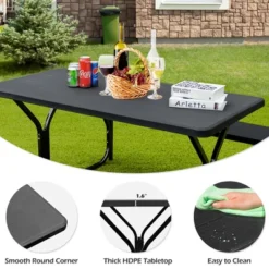 Costway Picnic Table Bench Set Outdoor Backyard Patio Garden Party Dining All Weather Black -Outdoor Deals Garden Store GUEST 8f76d349 c40f 4c4b aba3 2f67ee642fc3
