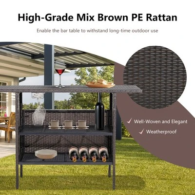 Costway Patio Rattan Wicker Bar Height Counter Table Storage Shelf Rail Garden 7 Costway Patio Rattan Wicker Bar Height Counter Table Storage Shelf Rail Garden - Image 7