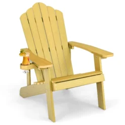 Costway Patio HIPS Adirondack Chair With Cup Holder Weather Resistant Outdoor 380 LBS Black/Teak/Green/Navy/Red/Gray/White/Yellow -Outdoor Deals Garden Store GUEST 90358e64 f70a 4d2e 83f0 c53d0d0fa07a