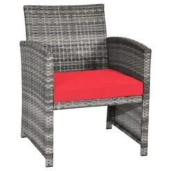 Costway 4PCS Patio Rattan Furniture Set Conversation Glass Table Top Cushioned TurquoiseRed -Outdoor Deals Garden Store GUEST 9041e0a7 9012 4a86 91be 7e0259be0509