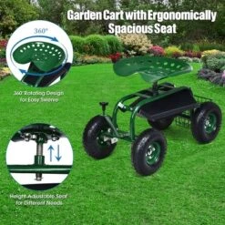 Costway Garden Cart Rolling Work Seat W/ Tool Tray Basket Green -Outdoor Deals Garden Store GUEST 906d408a 9a10 4de6 99dc 5cd307798895