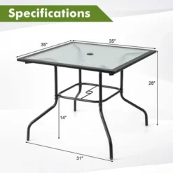 Costway 35'' Patio Dining Table Tempered Glass Top Bistro Table With 1.5'' Umbrella Hole 11 Costway 35'' Patio Dining Table Tempered Glass Top Bistro Table With 1.5'' Umbrella Hole -Outdoor Deals Garden Store GUEST 90d1b163 adf5 4c44 9a8f 2ab785d95596