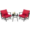 Costway 3PCS Patio Rocking Bistro Set Cushioned Chair Armrest Side Table Red