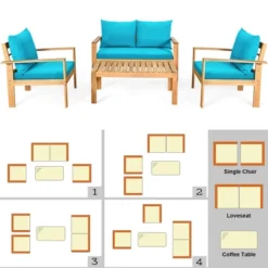 Costway 4PCS Patio Furniture Set Acacia Wood Thick Cushion Loveseat Sofa Off WhiteTurquoiseGrey -Outdoor Deals Garden Store GUEST 91397a2b 86c8 4e9b b8f8 d8c064789c55