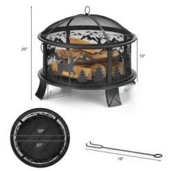 Costway 26" Outdoor Fire Pit Wood Burning Metal Firepit Bowl With Spark Screen Poker -Outdoor Deals Garden Store GUEST 91744019 4c7f 4ca4 8b0d 425c042e1c7e