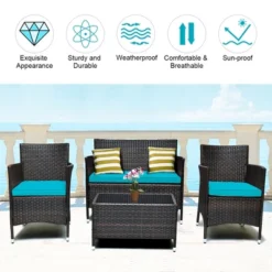 4PCS Outdoor Patio PE Rattan Wicker Table Shelf Sofa Furniture Set With Cushion -Outdoor Deals Garden Store GUEST 91b6e7bf 8350 4e17 9f49 b4263cd09a5b