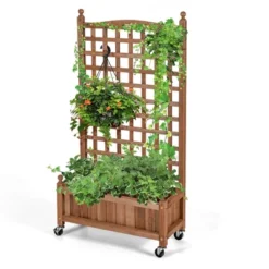 Costway 2PC 50in Wood Planter Box W/Trellis Mobile Raised Bed For Climbing Plant 17 Costway 2PC 50in Wood Planter Box W/Trellis Mobile Raised Bed For Climbing Plant -Outdoor Deals Garden Store GUEST 92748439 156f 44db ae76 49370572b514