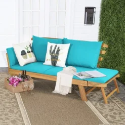 Costway Patio Convertible Sofa Daybed Solid Wood Adjustable Thick Cushion TurquoiseRed White -Outdoor Deals Garden Store GUEST 92cbc818 ee03 4fdf 93a7 41347aff1c1b