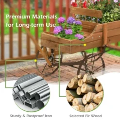 Costway Garden Plant Planter Wooden Wagon Planter W/ Wheel Garden Yard -Outdoor Deals Garden Store GUEST 930ecdfe 167e 4877 ba42 7515f8b962dc
