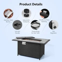 Costway 52'' Propane Fire Pit Table Marble Tabletop Rattan Wicker W/ Rain Cover Lava Rock -Outdoor Deals Garden Store GUEST 9376aa81 4b8d 4624 b25a 7835cc1e7b3b