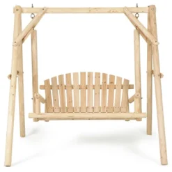 Costway A-Frame Wooden Porch Swing Outdoor Garden Rural Torched Log Curved Back Bench 9 Costway A-Frame Wooden Porch Swing Outdoor Garden Rural Torched Log Curved Back Bench -Outdoor Deals Garden Store GUEST 943307c2 bdba 42e8 b42e 5dd800a86f23