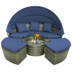 Costway Patio Rattan Daybed Outdoor Sectional Seating With Side Table & Retractable Canopy -Outdoor Deals Garden Store GUEST 943e41ac 4158 477f a47f 5b663b963670