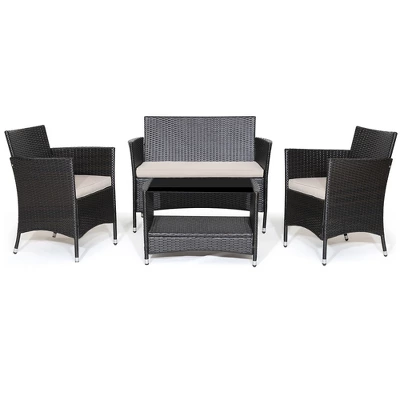 Costway 4PCS Patio Rattan Furniture Set Armrest Cushion Sofa Coffee Table WithShelf Garden 7 Costway 4PCS Patio Rattan Furniture Set Armrest Cushion Sofa Coffee Table WithShelf Garden - Image 7