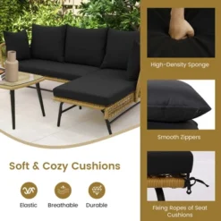 Costway 3 PCS L-Shaped Patio Sofa Set Conversation Furniture With Cushions Deck Garden Black/Beige -Outdoor Deals Garden Store GUEST 952d31c9 6fd4 4d82 b3e9 879b0a630948