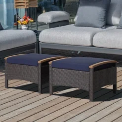 Costway Set Of 2 Patio Rattan Ottoman Footrest Cushions Wooden Handle Off WhiteBrownRedNavy -Outdoor Deals Garden Store GUEST 95571d5c 7b3e 457b 8426 3317d743bfb2