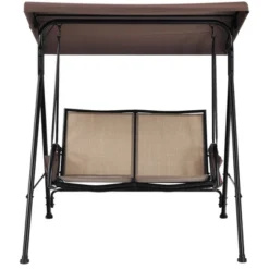 Costway 2 Seat Patio Porch Swing With Adjustable Canopy Storage Pockets Brown -Outdoor Deals Garden Store GUEST 9581a3b5 f69d 4166 b349 df1c58473bd4