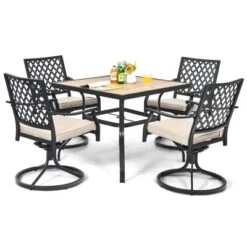 Costway 5PCS Patio Dining Set Square Table 4 Swivel Chair Rocker Cushioned Deck -Outdoor Deals Garden Store GUEST 9592681b a51f 475b a50b ecd491e24417