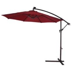 Costway 10' Hanging Solar LED Umbrella Patio Sun Shade Offset Market W/Base Burgundy -Outdoor Deals Garden Store GUEST 95c05c30 49a5 417e 8362 a62667356a60