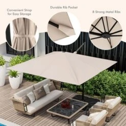 Costway Patio 9.5FT Square Cantilever Offset Hanging Umbrella 2-Tier 360° Outdoor Beige/ Coffee/Navy -Outdoor Deals Garden Store GUEST 968066d1 76b4 465e aaac e19273639cbf