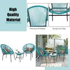 Costway 3PCS Patio Acapulco Furniture Bistro Set Plastic Rope Glass Table -Outdoor Deals Garden Store GUEST 96924909 2563 4143 971a f11fd2f97695