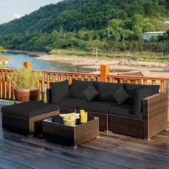 Costway 5PCS Outdoor Patio Rattan Furniture Set Sectional Conversation TurquoiseNavyBlack Cushion -Outdoor Deals Garden Store GUEST 9743e4f0 2b0a 4bb4 b098 5d3b156ba388