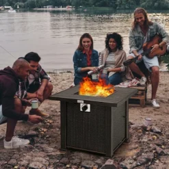 Costway 30" Gas Fire Pit Table 50,000 BTU Square Propane Fire Pit Table W/ Cover