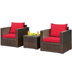Costway 3PCS Patio Rattan Furniture Set Conversation Sofa Cushioned TurquoiseRed -Outdoor Deals Garden Store GUEST 976998a3 bcd9 4f2d b50f a32a1bcfb333